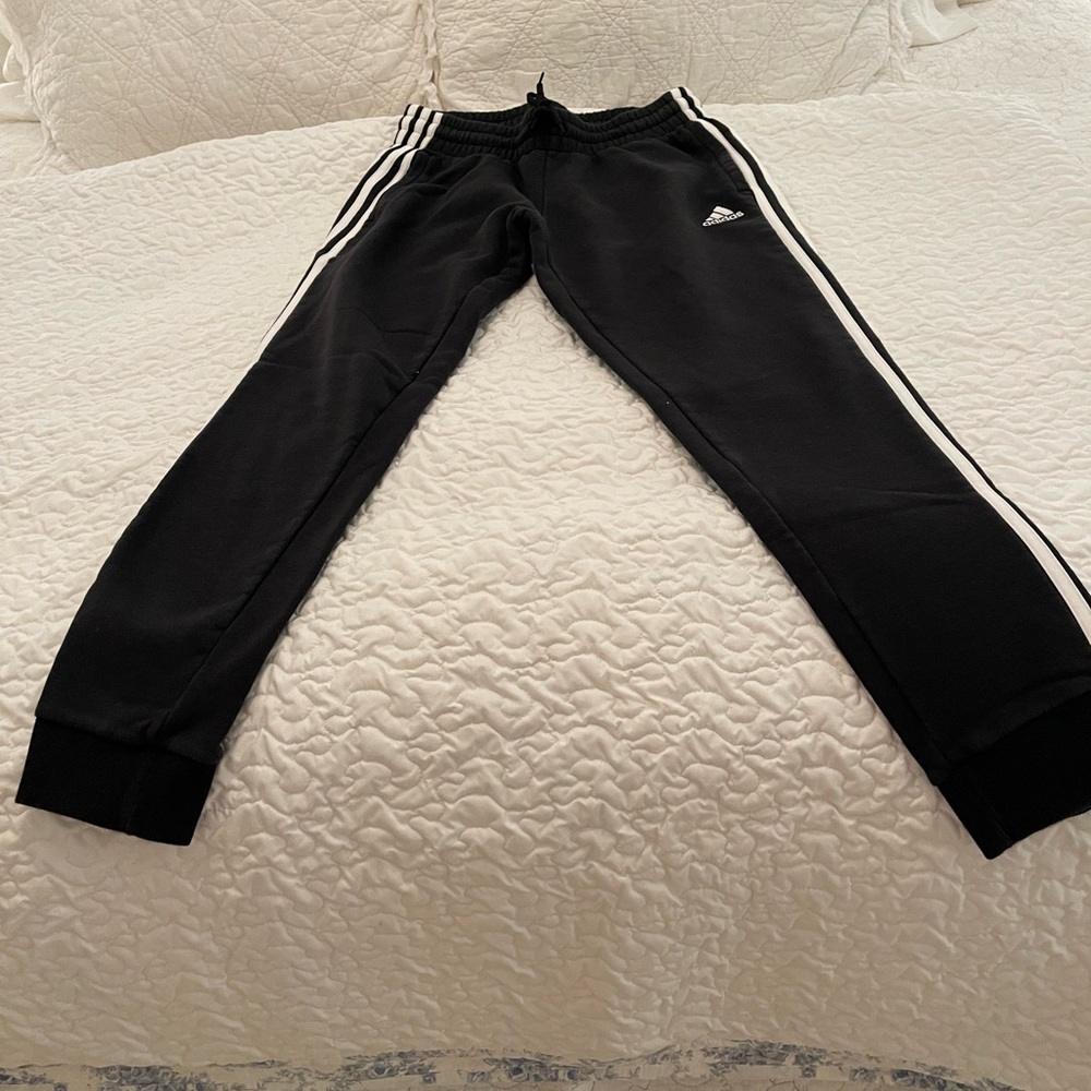 adidas Black Jogger Sweatpants with White Stripes